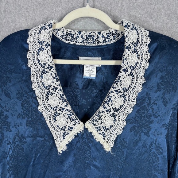 Vintage 80s Scott‎ McClintock Lace Blouse Size 10 Navy Victorian Cottage Prairie - Picture 4 of 12